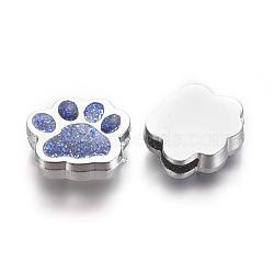 Alloy Enamel Slider Charms, Dog Paw Prints, Platinum, Royal Blue, 13x15.5x4.5mm, Hole: 2x8mm(ENAM-WH0047-11B)