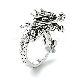 Dragon Alloy Open Cuff Rings, Lead Free & Cadmium Free, Antique Silver, 17mm, Inner Diameter: 17mm(RJEW-K275-23AS)