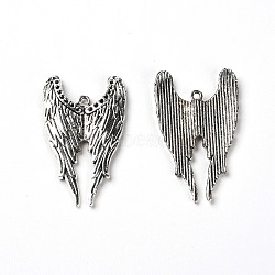 Alloy Pendants, Wing Charms, Antique Silver, 39x24x3mm, Hole: 2mm(PALLOY-WH0087-16B)