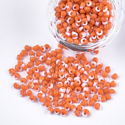 Glass Seed Beads, Fringe Teardrop Beads, Opaque Colours, Two Tone, Dark Orange, 3.5~4x2.5~6mm, Hole: 1mm, about 4500pcs/bag(SEED-R032-01-C03)
