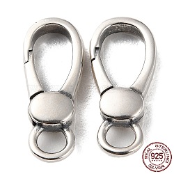 925 Thailand Sterling Silver Lobster Claw Clasps, Oval, Antique Silver, 21x8.5~9.5x4mm, Hole: 3.5x3mm(STER-D003-27A-P)