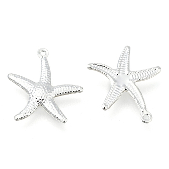 Starfish Brass Pendants, Silver Color Plated, 23x20.5x2mm, Hole: 1mm