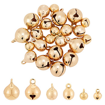 30Pcs 3 Styles Brass Bell Charms, Real 18K Gold Plated, 9~13x6~10mm, Hole: 1.5~2mm, 10pcs/style
