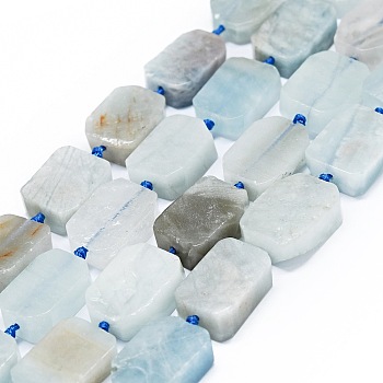 Natural Aquamarine Beads Strands, Rectangle, 14~17x11~13x5~6mm, Hole: 1mm, about 21~23pcs/strand, 15.75~16.14 inch(40~41cm)