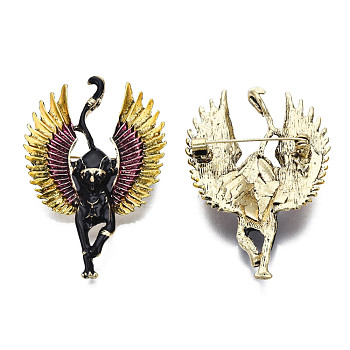 Animal with Wings Enamel Pin, Light Gold Plated Alloy Badge for Backpack Clothes, Nickel Free & Lead Free, Black, 58x38mm, Pin: 0.7mm