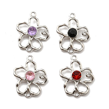Rack Plating Alloy Connector Charms, Glass Flower Links, Long-Lasting Plated, Lead Free & Cadmium Free, Platinum, Mixed Color, 23x19x5mm, Hole: 1.6mm