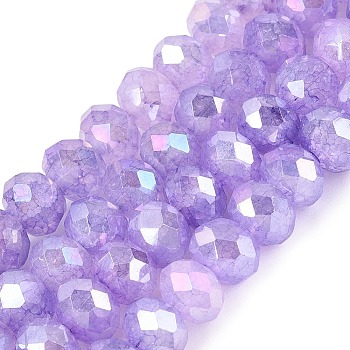 Dyed Crackle Imitation Jade Glass Beads Strands, Rondelle, AB Color Plated, Faceted, Lilac, 6x4.5~5mm, Hole: 0.9~1.4mm, about 76~81pcs/strand, 13.98~15.16 inch(35.5~38.5cm)