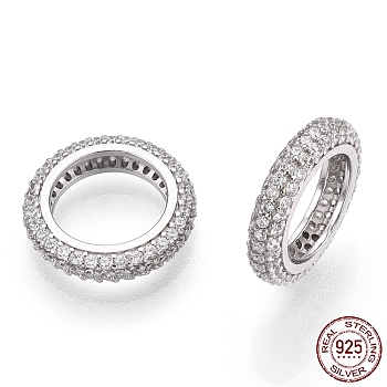 Rhodium Plated 925 Sterling Silver Micro Pave Cubic Zirconia Charms, Ring, Nickel Free, Real Platinum Plated, 12x2.5mm, Inner Diameter: 8mm