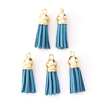 Faux Suede Tassel Pendant Decorations, with CCB Plastic Cord Ends, Light Gold, 33~35x10mm, Hole: 2.5mm