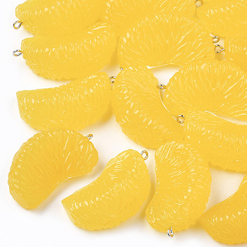 Resin Pendants, with Platinum Tone Iron Findings, Imitation Food, Orange, Yellow, 41~43x23~24x17~18mm, Hole: 2mm