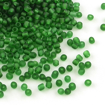 12/0 Glass Seed Beads, Frosted Colours, Green, 2mm, about 30000pcs/pound