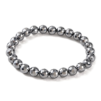 Faceted Round Terahertz Stone Beaded Stretch Bracelets for Women Men, Inner Diameter: 2-3/8 inch(6cm), 8mm