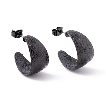 Ion Plating(IP) 304 Stainless Steel Chunky C-shape Stud Earrings, Half Hoop Earrings for Women, Electrophoresis Black, 21x12mm, Pin: 0.7mm