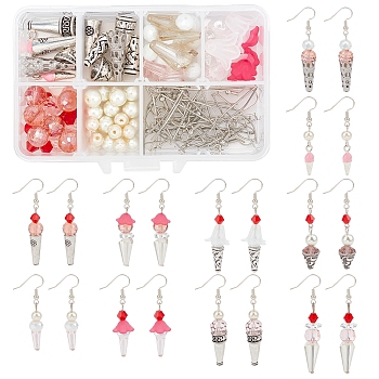 SUNNYCLUE DIY Earring Making Kits, Including Alloy Bead Caps & Cone & Pendants, Glass & Glass Pearl & Acrylic Beads, Brass Pins & Earring Hooks, Antique Silver & Platinum, 134pcs/box