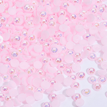 ABS Plastic Imitation Pearl Cabochons, Nail Art Decoration Accessories, Half Round, Pink, 4x2mm, about 10000pcs/bag
