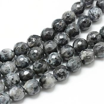 Natural Larvikite Bead Strands, Faceted Round, 8mm, Hole: 1mm, about 45pcs/strand, 14.6 inch