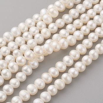 Natural Cultured Freshwater Pearl Beads Strands, Potato, Seashell Color, 6~7x5.5~6mm, Hole: 0.5mm, about 57pcs/strand, 13.39 inch(34cm)