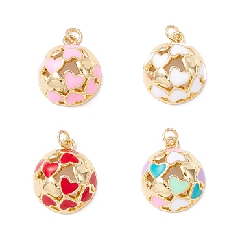 Brass Enamel Pendants, with Jump Ring, Long-lasting Real 18k Gold Plated, Half Round with Heart, Mixed Color, 16.5x14x7mm, Hole: 2.5mm
