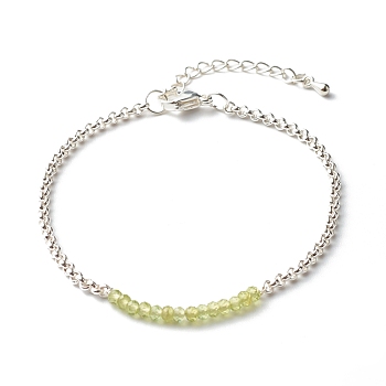 Natural Peridot Beaded Bracelets, with 304 Stainless Steel Rolo Chain, 7.48 inch(190mm)