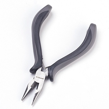 45# Carbon Steel Jewelry Pliers, Chain Nose Pliers, Wire Cutter, Polishing, Black, 12.6x8.55x1.75cm