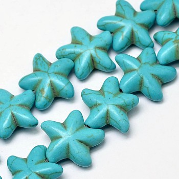 Synthetic Turquoise Bead Strands, Flower, Dyed, Turquoise, 21x23x8mm, Hole: 2mm, about 328pcs/1000g