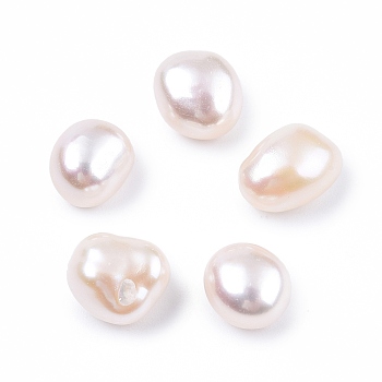 Natural Baroque Keshi Pearl Beads, Freshwater Pearl Beads, No Hole, Nuggets, Seashell Color, 8~10x7.5x7.5mm