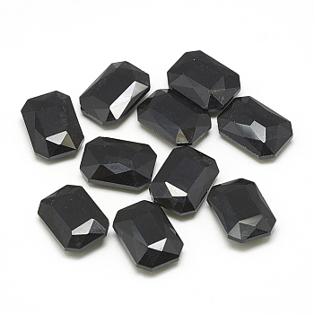 Pointed Back Glass Rhinestone Cabochons, Faceted, Rectangle Octagon, Jet, 18x13x5mm