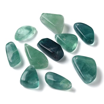 Natural Green Fluorite Pendants, Nuggets Charms, Tumbled Stone, 24~35x13~23x10~15mm, Hole: 1.4~1.6mm