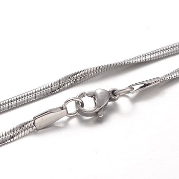 Non-Tarnish 304 Stainless Steel Snake Chain Necklaces, with Lobster Claw Clasps, Stainless Steel Color, 2.5mm, 17.7 inch(45cm)
