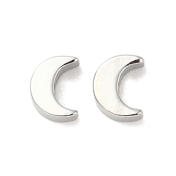 Brass Beads, Real Platinum Plated, Moon, 7x5x3mm, Hole: 1mm