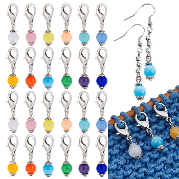 24Pcs 12 Colors Cat Eye Bead Pendant Stitch Marker, Mixed Color, 2.8cm, 2pcs/color