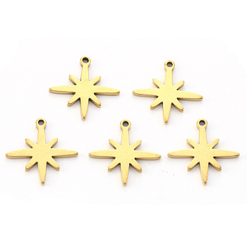 Vacuum Plating 304 Stainless Steel Pendants, Laser Cut, Eight Pointed Star, Golden, 15x15x1mm, Hole: 1.2mm