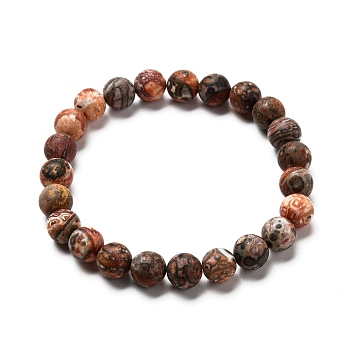 Frosted Round Natural Leopard Skin Jasper Beads Stretch Bracelet for Men Women, 8.5mm, Inner Diameter: 2-1/8 inch(5.4cm)