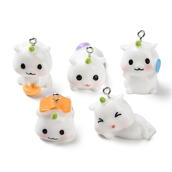 Opaque Resin Cartoon Pendants, Unicorn Charms with Platinum Tone Iron Loops, Mixed Color, 21~29x19.5~31x17~29mm, Hole: 2mm