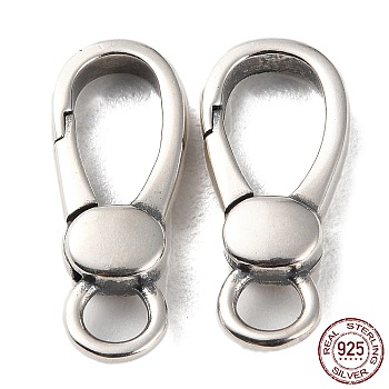 925 Thailand Sterling Silver Lobster Claw Clasps, Oval, Antique Silver, 21x8.5~9.5x4mm, Hole: 3.5x3mm