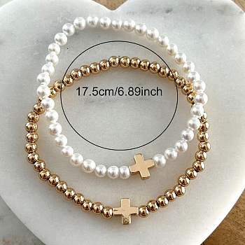 Cross Fashionable Imitation Pearl Bead Stretch Bracelets Sets for Women
