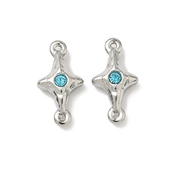 304 Stainless Steel Aquamarine Rhinestone Connector Charms, Star Links, Stainless Steel Color, 17x9x4mm, Hole: 0.8mm