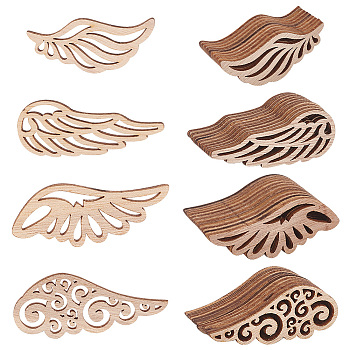 Olycraft Unfinished Wood Cabochons, Laser Cut Wood Shapes, Wing, for DIY Crafts and Jewelry Making, Tan, 10pcs/set, 8sets/bag