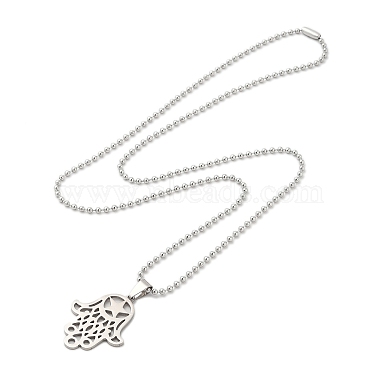 anlaufgeschützte Religion 304 Edelstahl-Kugelkette mit Hamsa-Hand-Anhänger und Stern für Damen und Herren(NJEW-U005-05P)-2