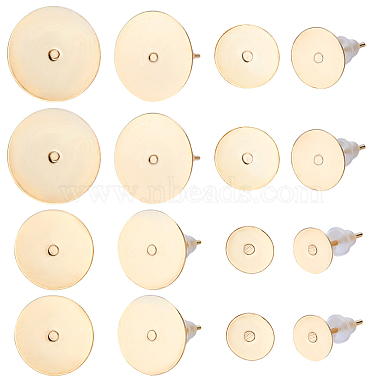 Real 24K Gold Plated Flat Round 304 Stainless Steel Earring Settings