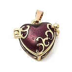 Brass Enamel Prayer Box Pendants, Heart Charm, Purple, 20x18x11.5mm, Hole: 3mm(KK-CJC0013-17G-01)