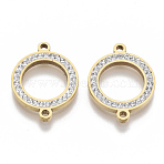 304 Stainless Steel Links connectors, with Rhinestone, Ring, Golden, Crystal, 21x16x2mm, Hole: 1.5mm(STAS-N087-14C-G)