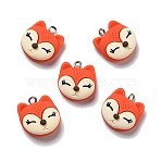 Opaque Resin Pendants, with Platinum Tone Iron Loops, Fox, Orange Red, 19x17.5x8mm, Hole: 2mm(X-RESI-D055-038P)