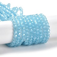 Electroplate Glass Beads Strands, Faceted, Pearl Luster Plated, Round, Light Sky Blue, 4mm, Hole: 0.7mm, about 88~95pcs/strand, 12.99~14.06 inch(33~35.7cm)(EGLA-A035-J4mm-A04)