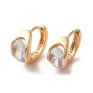 Light Gold Brass Micro Pave Cubic Zirconia Hoop Earrings, Oval, 12.5x7mm(EJEW-C073-09D-KCG)