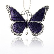 Alloy Enamel Big Pendants, Butterfly, Antique Silver, Dark Slate Blue, 64x86x3mm, Hole: 3.5mm and 2.5mm(ENAM-L029-07B)