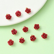 Rack Plating Alloy Charms, with ABS Plastic, Cadmium Free & Lead Free, Rose Flower with Letter K, Dark Red, Light Gold, 10.5~11.5x8.5x5mm, Hole: 1.4mm(PALLOY-YW0003-26)