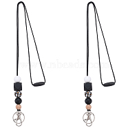 Silicone Round & Polygon Beaded Name Card Lanyards, Polyester Rope Mobile Straps, with Iron Rings, Black, 79~79.5cm(KEYC-WH0034-36)