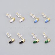 Brass Enamel Stud Earrings, with Plastic Ear Nuts, Long-Lasting Plated, Oval, Real 18K Gold Plated, Mixed Color, 8.5x4mm, Pin: 0.8mm(EJEW-L231-66)
