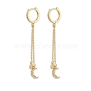 Clear Cubic Zirconia Moon Dangle Hoop Earrings, Brass Long Chain Tassel Drop Earrings for Women, Golden, 62mm, Pin: 1mm(EJEW-JE05077)